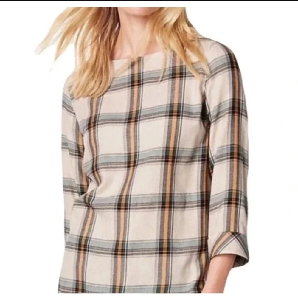 J. Jill Plaid Flannel Beige 3/4 Sleeve Blouse - Size XL